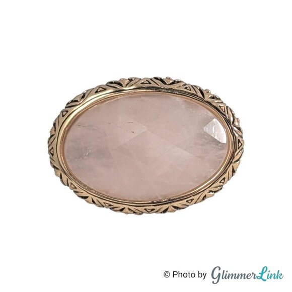 Barse Rose Quartz Gemstone Oval Floral Chunky Gold Tone Ring Size 10 - Picture 7 of 13